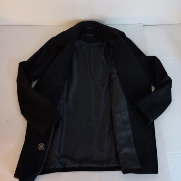 Kenneth Cole Asymmetrical Wool Blend Black Double Breasted Pea Coat Womens Small - Picture 7 of 16